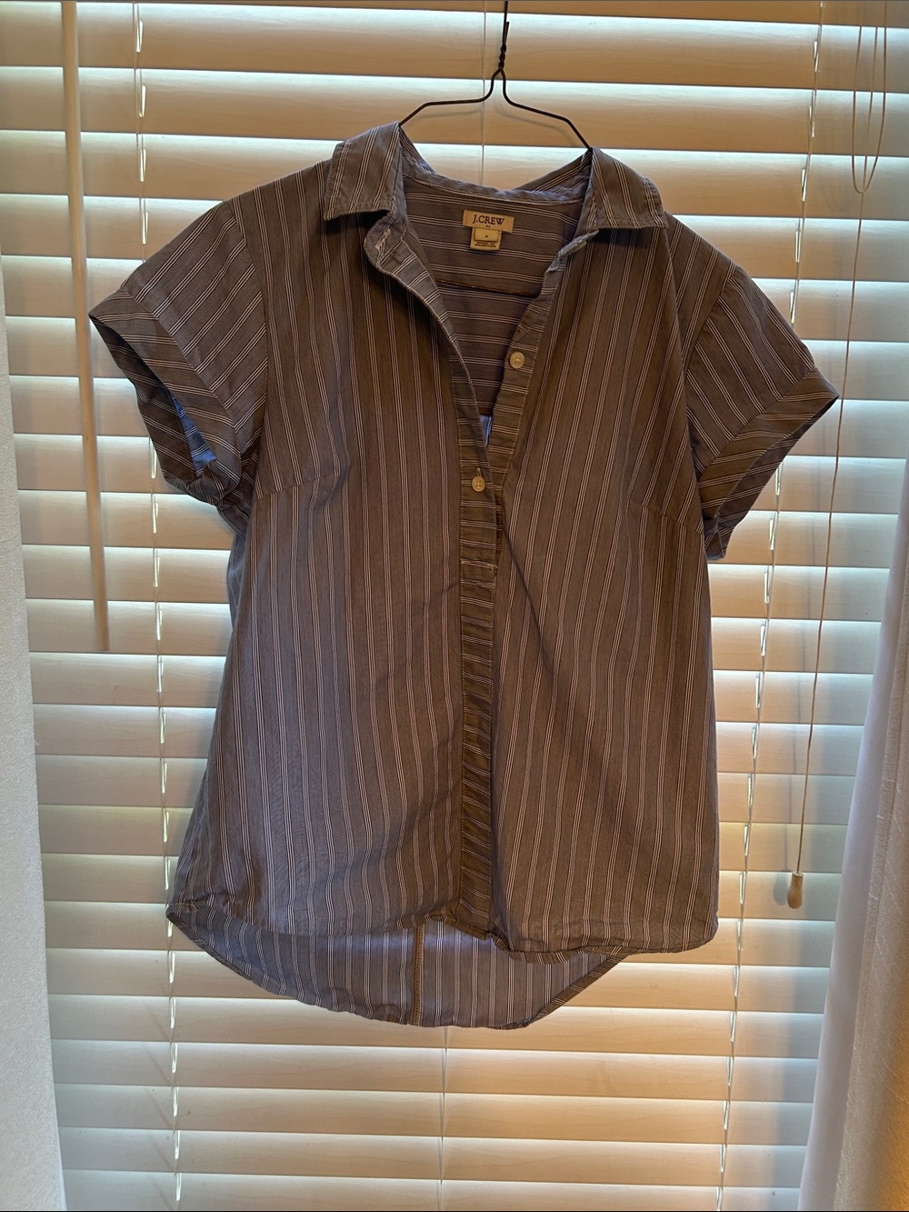 J. Crew Gray and White Vertical Stripe Short-Sleeve Button-Down